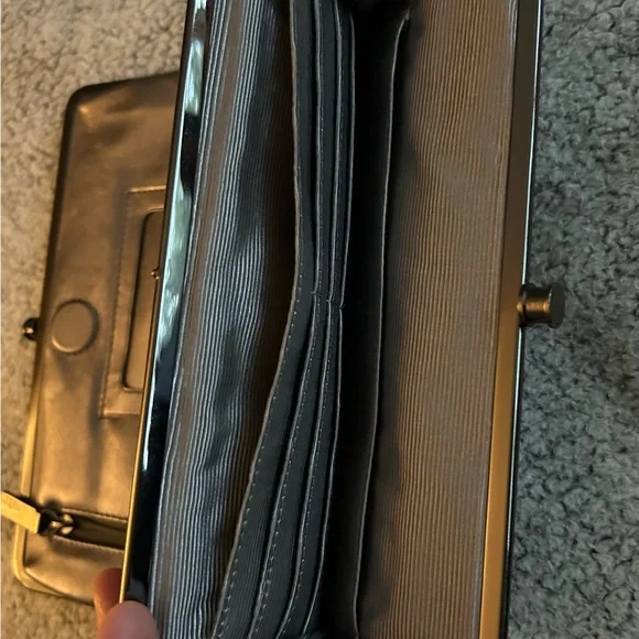 HOBO Grey Silver Leather Wallet with Zip Pocket - Picture 3 of 4